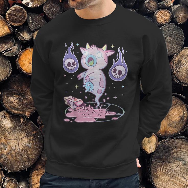 Kawaii Pastel Goth Cute Creepy Strawberry Milk Ghost Cow Graphic Design Printed Casual Daily Basic Sweatshirt Gifts for Him