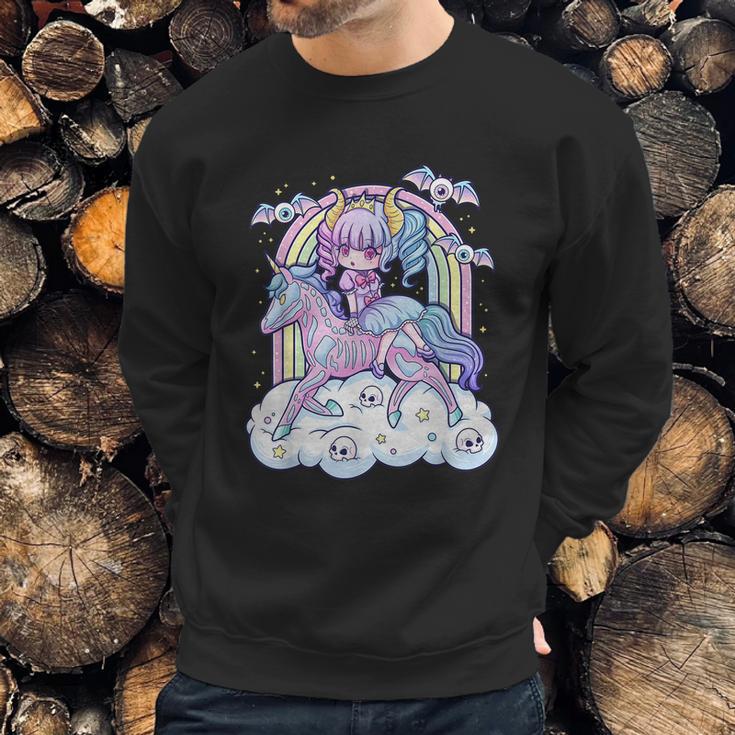 Kawaii Pastel Goth Cute Creepy Sugar Skull Unicorn Sweatshirt Gifts for Him