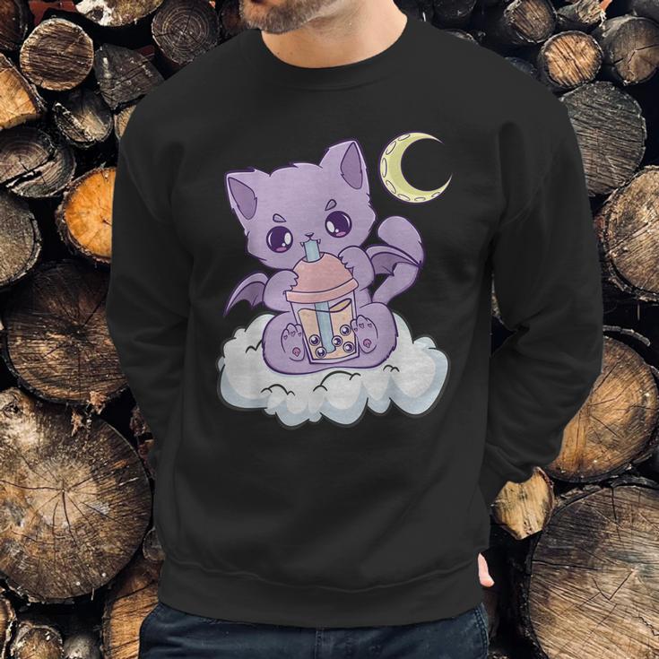 Kawaii Pastel Goth Cute Creepy Witchy Cat Boba Anime Kitten Sweatshirt Gifts for Him