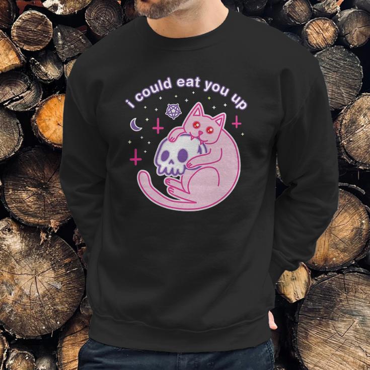 Kawaii Pastel Goth Witch Pink Devil Satan Cat Skull Moon Sweatshirt Gifts for Him