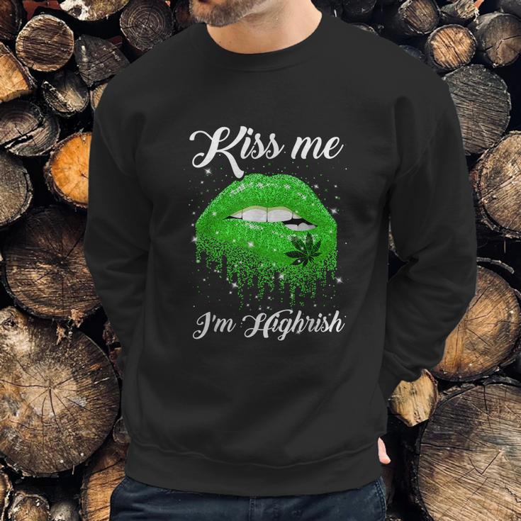 Kiss Me Im Highrish 420 Cannabis Marijuana Weed Lips Gift Graphic Design Printed Casual Daily Basic Sweatshirt Gifts for Him