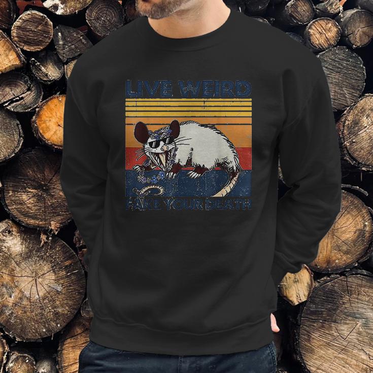 Live Weird Fake Your Death Opossum Ugly Cats Retro Vintage Sweatshirt Gifts for Him