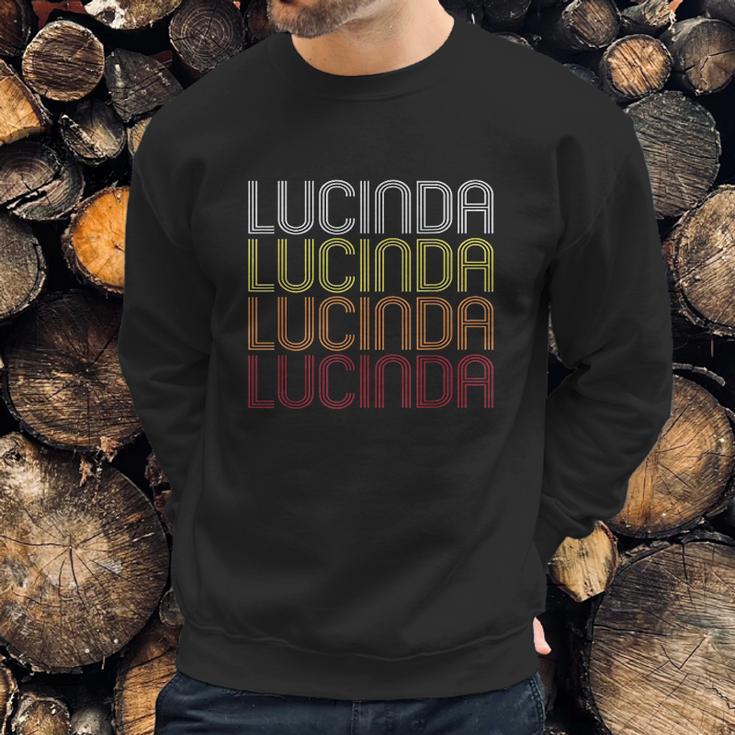 Lucinda Retro Wordmark Pattern Vintage Style Sweatshirt Gifts for Him