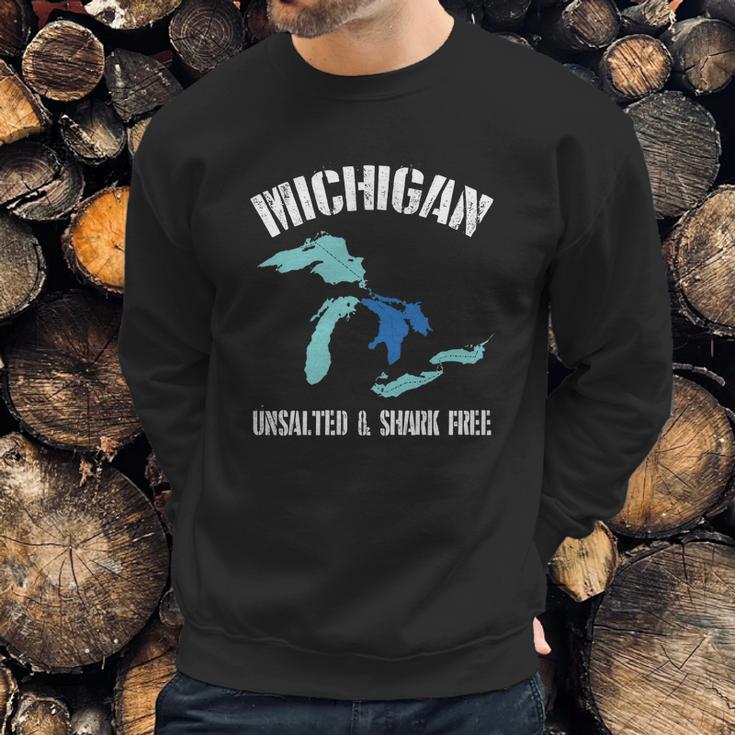 Michigan Unsalted Amp Shark Free Funny Great Lakes T-Shirt Sweatshirt Gifts for Him