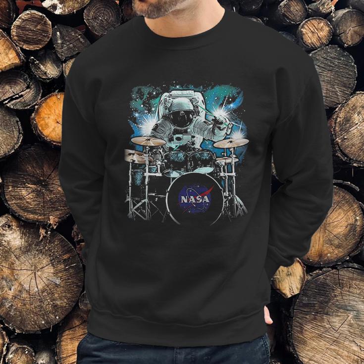 Nasa Space Drum Playing Astronaut Sweatshirt Gifts for Him