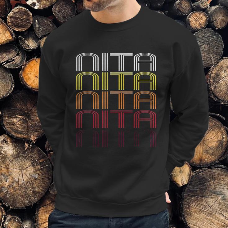 Nita Retro Wordmark Pattern Vintage Style Sweatshirt Gifts for Him