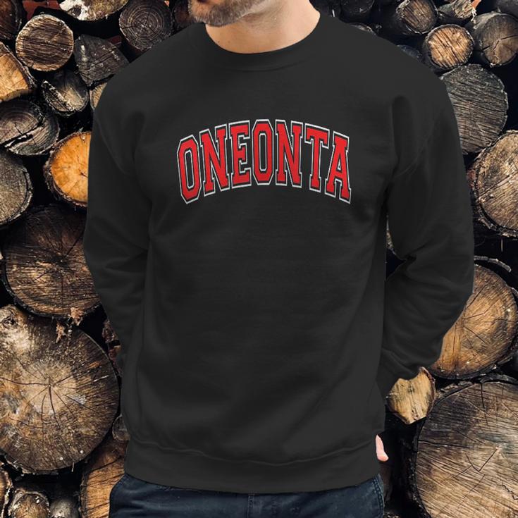 Oneonta Ny New York Varsity Style Red Text Sweatshirt Gifts for Him