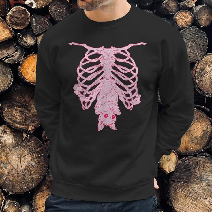 Pink Ribs Bat Pastel Goth Halloween Kawaii Skeleton Witch Sweatshirt Gifts for Him