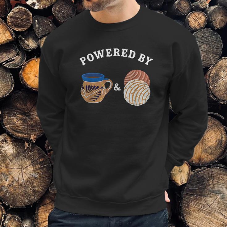 Powered By Conchas And Cafecito Cafe Atole Mexican Pan Dulce Sweatshirt Gifts for Him