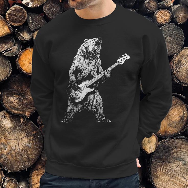 Retro Bear Playing Bass Guitar Bear Guitarist Music Lovers Sweatshirt Gifts for Him