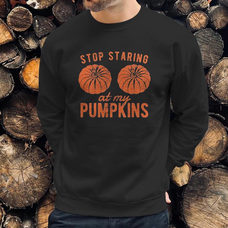 Stop Staring At My Pumpkins Funny Halloween Bobs Sweatshirt Gifts for Him