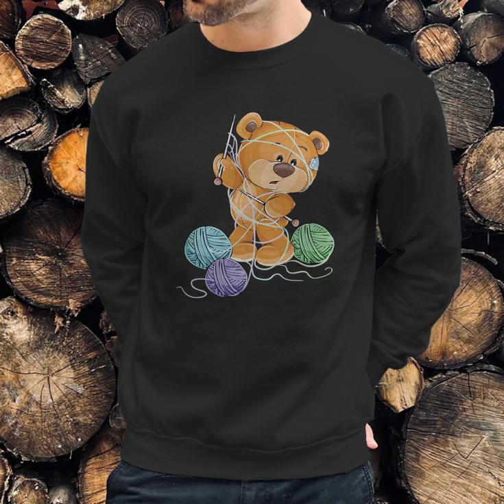 Teddy Bear Tangled In Wool | Funny Knitting Gifts Sweatshirt Gifts for Him