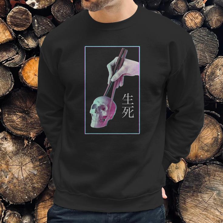 Vaporwave Aesthetic Chopsticks & Skull Pastel Goth Halloween Sweatshirt Gifts for Him