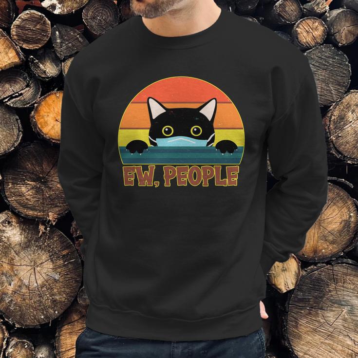 Vintage Ew People Social Distancing Mask Cat Graphic Design Printed Casual Daily Basic Sweatshirt Gifts for Him