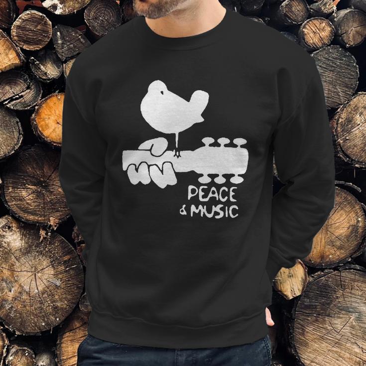 Woodstock Blue White Peace And Music Festival Guitar Sweatshirt Gifts for Him