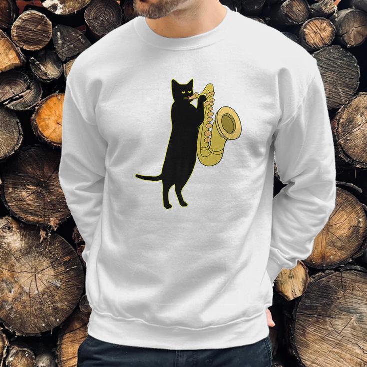 Cat Playing Saxophone Shirt Cool Wind Instrument Sax Gift Sweatshirt Gifts for Him