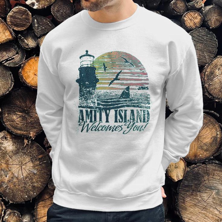 Jaws Amity Island Welcomes You Lighthouse Mahi Heather Sweatshirt Gifts for Him