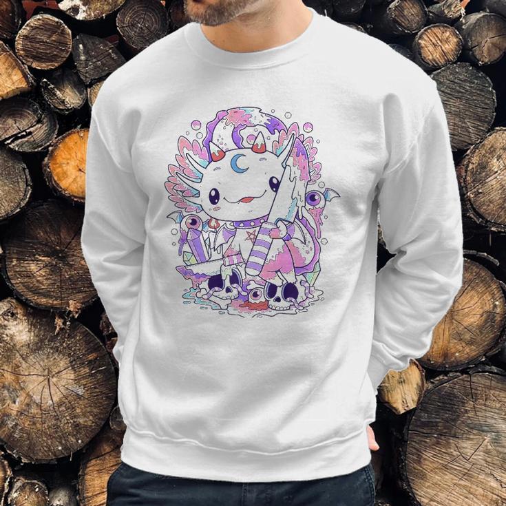 Kawaii Pastel Goth Cute And Creepy Axolotl Knife Sweatshirt Gifts for Him