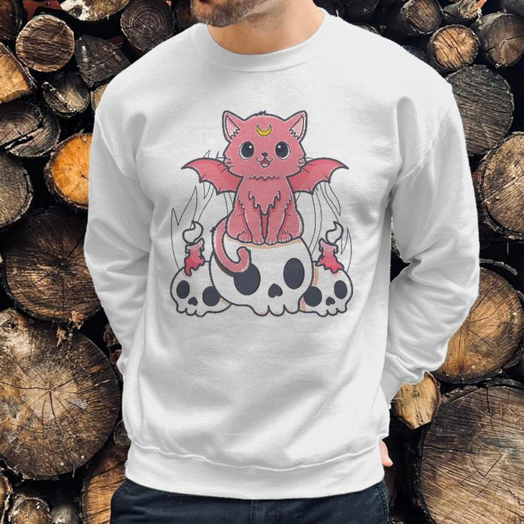 Kawaii Pastel Goth Cute Creepy Demon Cat And Skull Anime Art Sweatshirt Gifts for Him