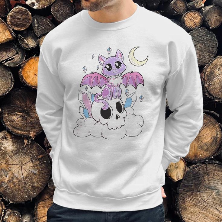 Kawaii Pastel Goth Witchy Cat And Skull Cute Creepy Sweatshirt Gifts for Him