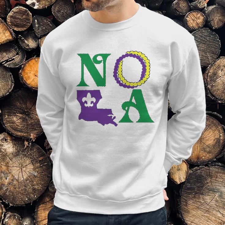 Nola New Orleans Louisiana Mardi Gras Beads Fleur De Lis Lily Sweatshirt Gifts for Him