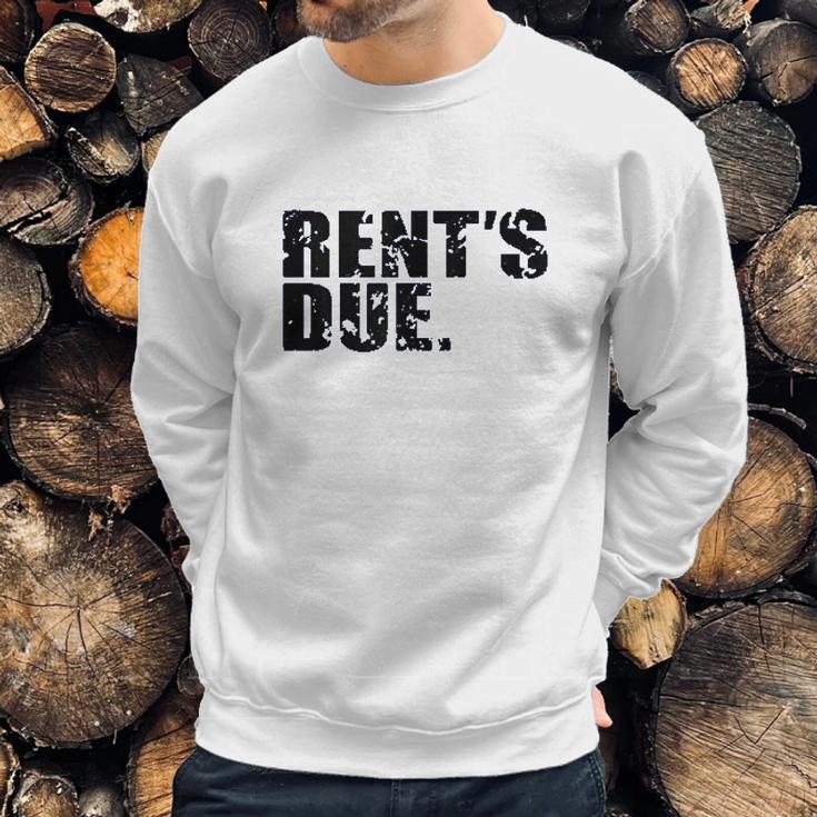 Rents Due Work Hard Bodybuilder Weightlifting Distressed Sweatshirt Gifts for Him