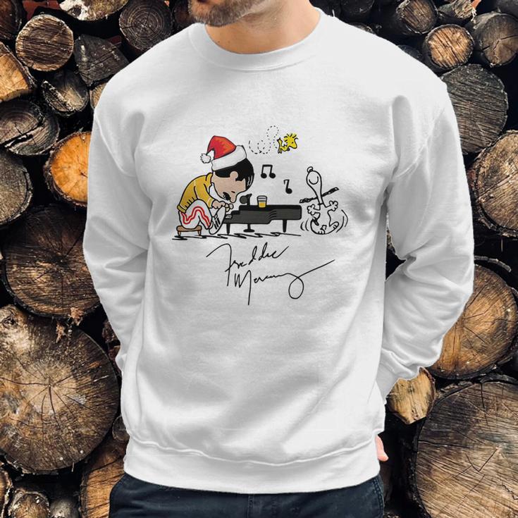 Santa Freddie Mercury Snoopy Peanuts Playing Piano Shirt Sweatshirt Gifts for Him