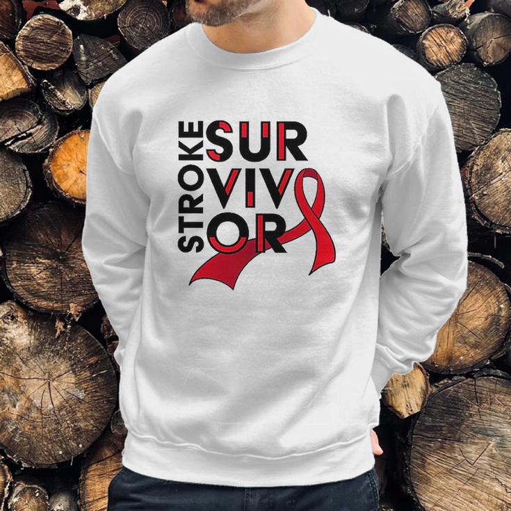 Stroke Survivor Red Ribbon Awareness Sweatshirt Gifts for Him