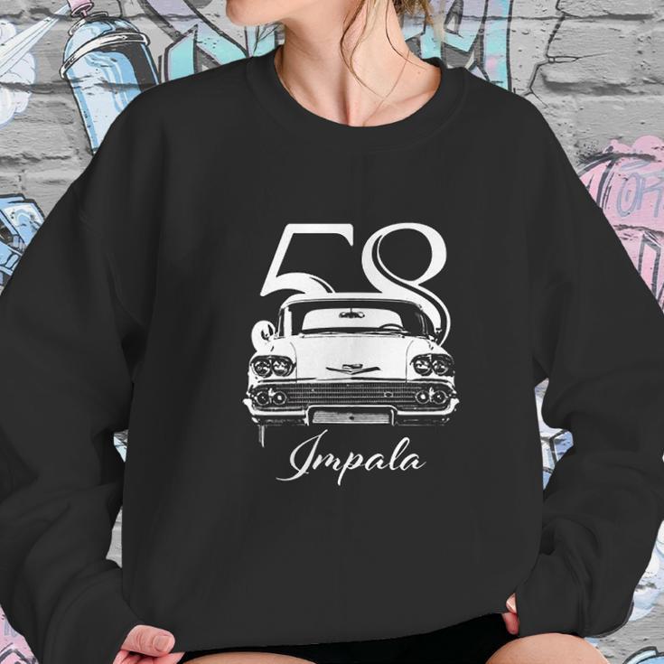 1958 Impala Grill View With Year And Model Sweatshirt Gifts for Her