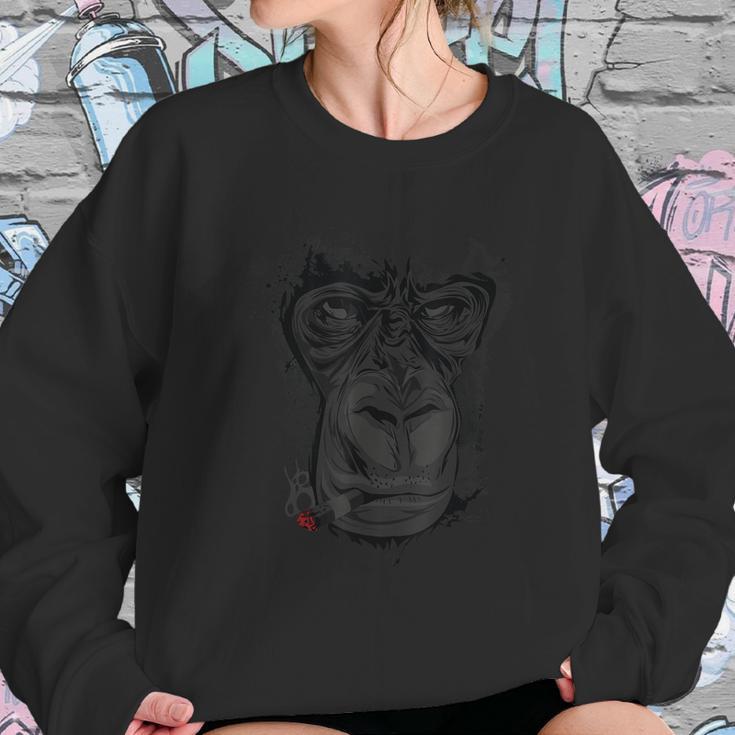 Angry Gorilla Graphic Ape Cigar Smoking Monkey Sweatshirt Gifts for Her