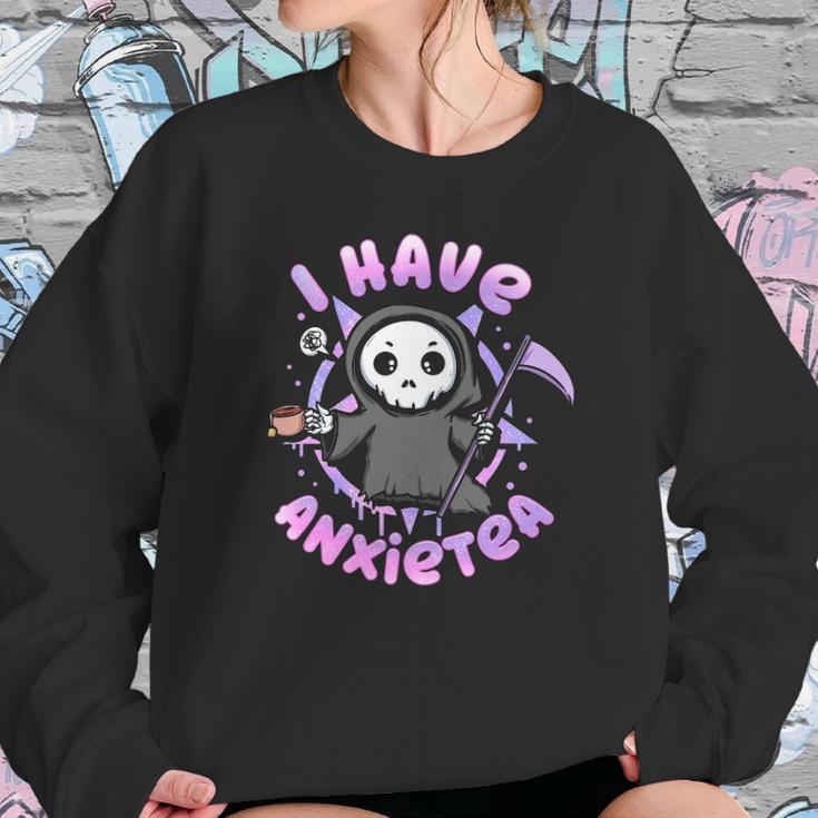 I Have Anxiety I Tea Time I Kawaii Pastel Goth Grim Reaper Sweatshirt Gifts for Her