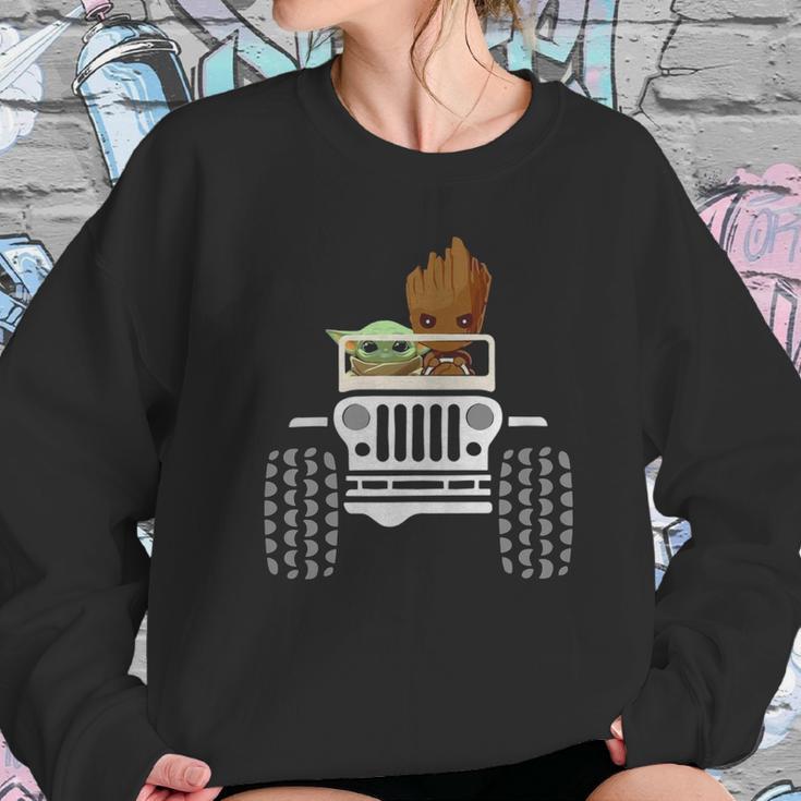 Baby Yoda And Baby Groot Driving Jeep Sweatshirt Gifts for Her