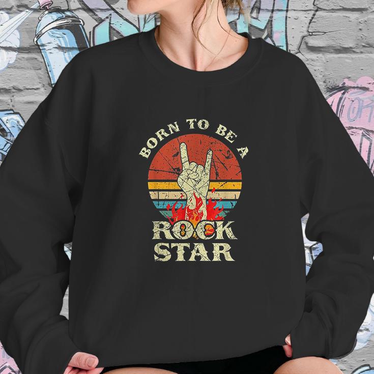 Born To Be Rock Star Hand Horns Vintage Retro Sweatshirt Gifts for Her