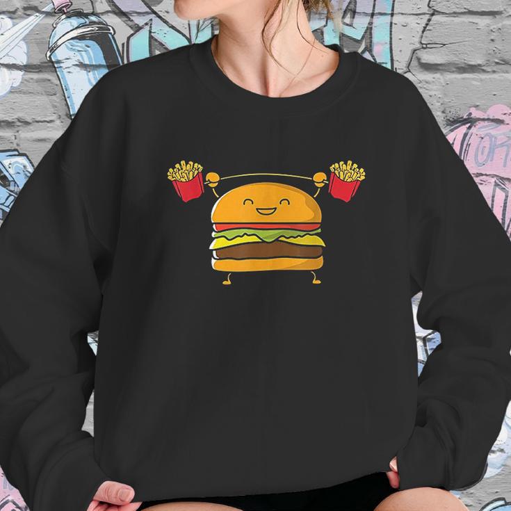 Burger Lifting Fries Funny Food Snatch Squat Barbell Weight Sweatshirt Gifts for Her