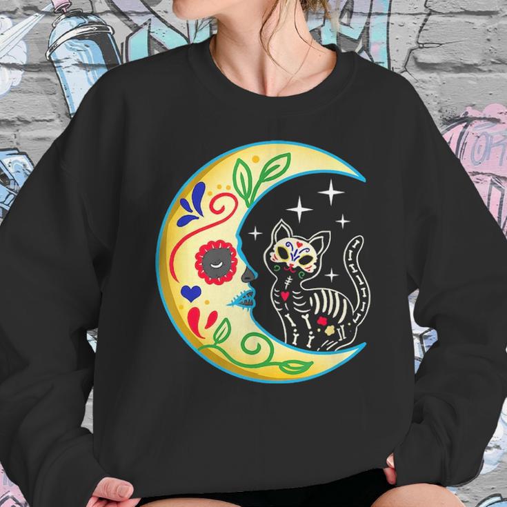 Cat & Moon Sugar Skull Dia De Los Muertos Day Of The Dead V2 Sweatshirt Gifts for Her