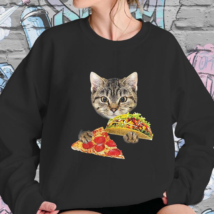 Cat Eating Taco And Pizza Shirt Funny Kitty By Zany Brainy Sweatshirt Gifts for Her