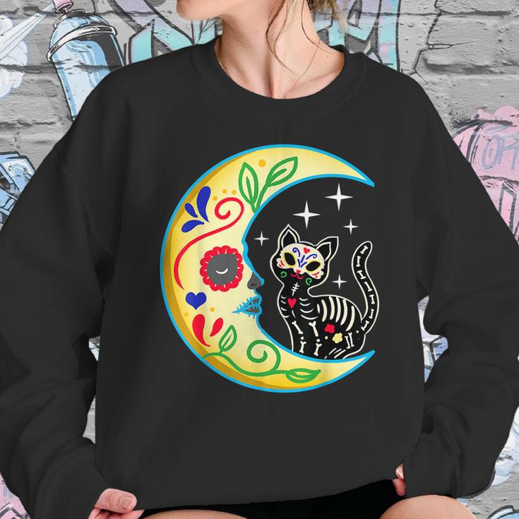 Cat Moon Sugar Skull Dia De Los Muertos Day Of He Dead Sweatshirt Gifts for Her