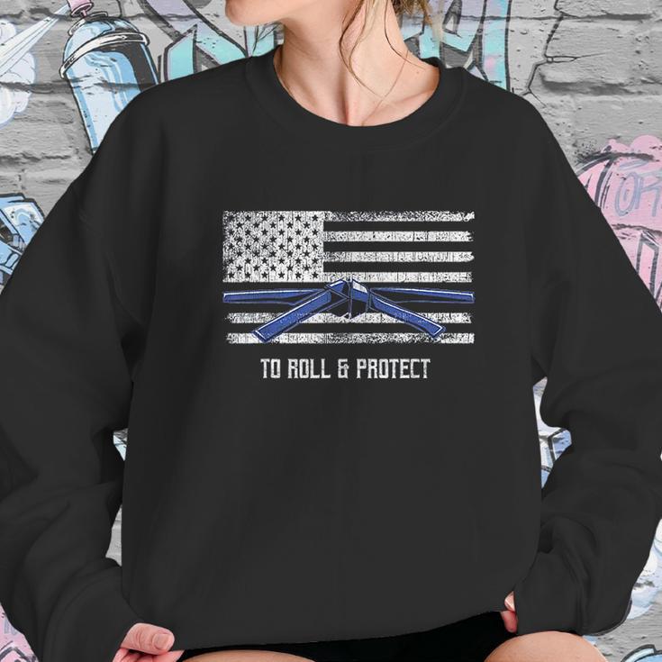 Distressed Police Thin Blue Line Jiu Jitsu Sweatshirt Gifts for Her