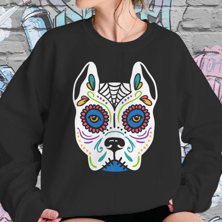 Dog Sugar Skull Dia De Los Muertos Pit Bull Day Of The Dead Sweatshirt Gifts for Her