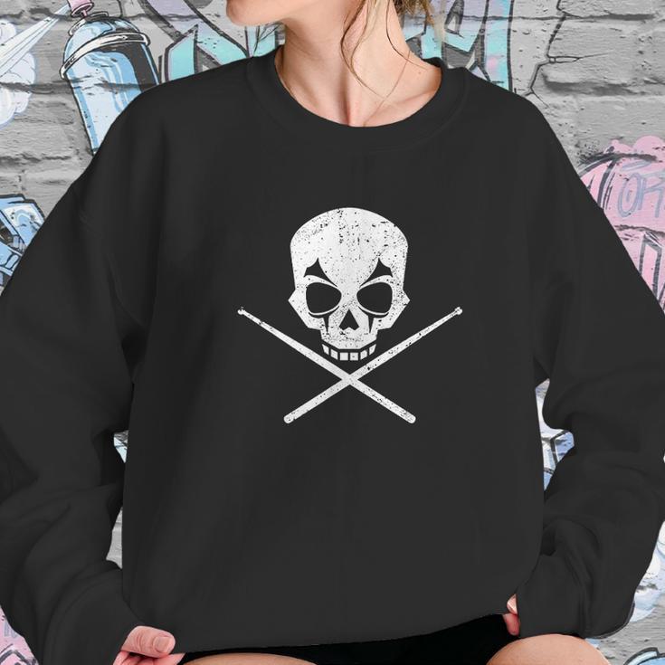 Drummer Drum Sticks Skull Black Metal Sweatshirt Gifts for Her