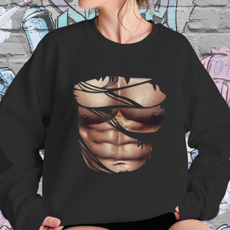 Fake Muscles Ripped Torn Chest Six Pack Abs Fitness Model Sweatshirt Gifts for Her