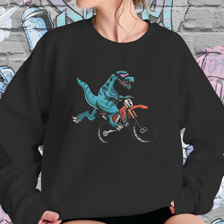 Funny Dino On Dirt Bike Trex Lover Rider Motorcycle Riding Sweatshirt Gifts for Her