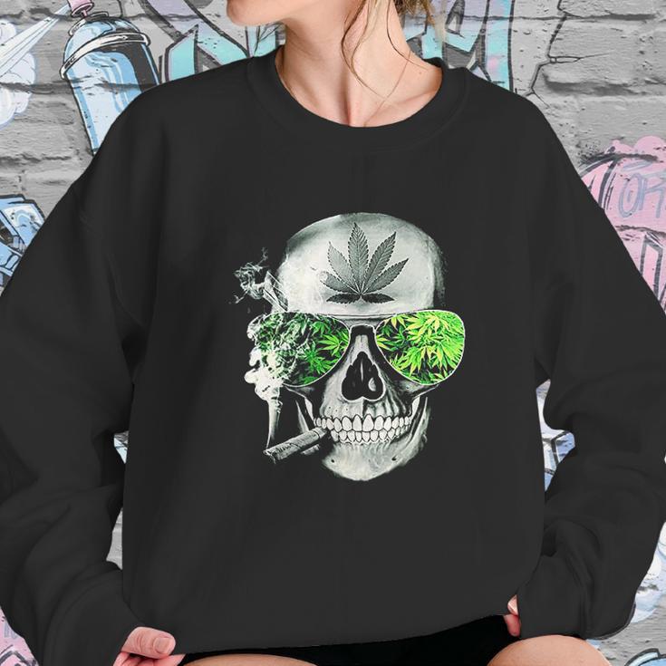 Funny Style Weed Cannabis Marijuana Smoking Skull Sweatshirt Gifts for Her