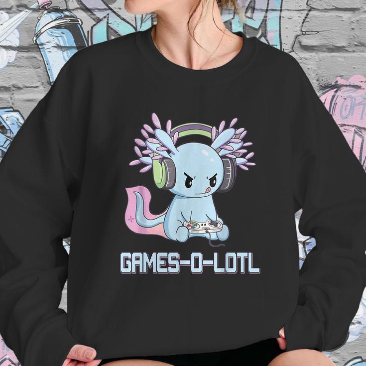 Gamesolotl Axolotl Video Gamer Kawaii Pastel Goth Anime Graphic Design Printed Casual Daily Basic Sweatshirt Gifts for Her