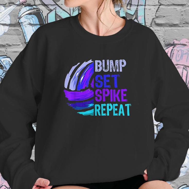 Girls Volleyball Bump Set Spike Repeat Blue Purple Teen Gift Sweatshirt Gifts for Her