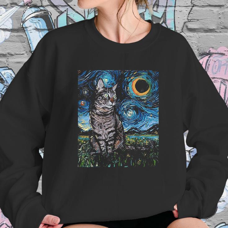 Gray Tabby Tiger Cat Starry Night Moon And Stars Art By Aja Sweatshirt Gifts for Her