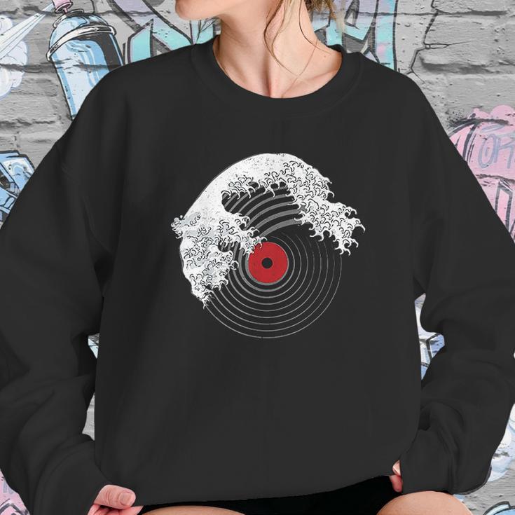 Great Wave Of Music Dj Vinyl Record Turntable Kanagawa Sweatshirt Gifts for Her