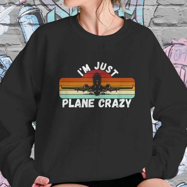 Im Just Plane Crazy Funny Pilot Pun Vintage Retro Sunset Sweatshirt Gifts for Her