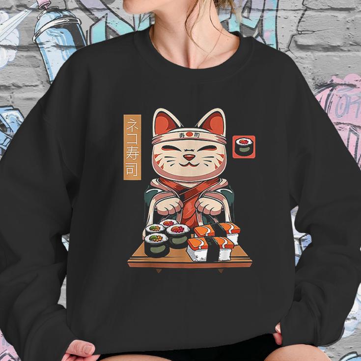 Kawaii Maneki Neko Sushi Bar Cute Sashimi Maki Roll Cat Sweatshirt Gifts for Her