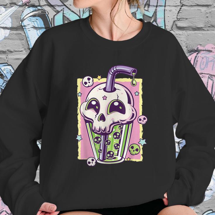 Kawaii Pastel Goth Creepy Skull Boba Bubble Tea Vaporwave Sweatshirt Gifts for Her